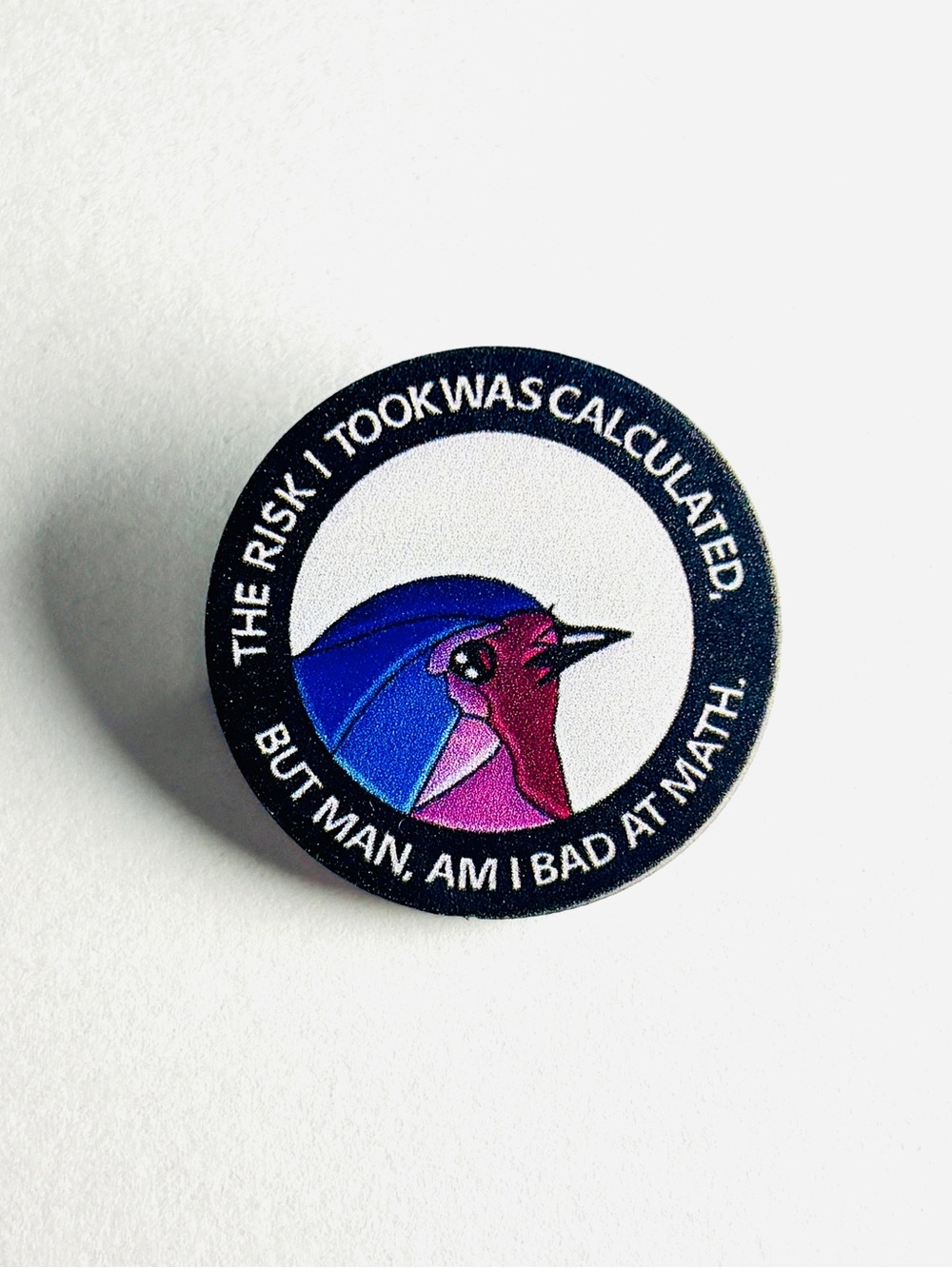 Bad at Math Bird Unisex Acrylic Brooch, NWT